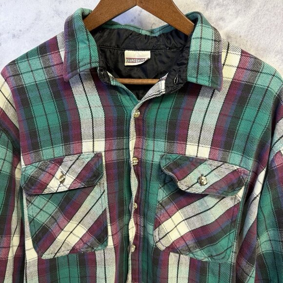 Vintage Field & Stream Plaid Flannel Purple & Green Button Shirt Size XL - Picture 3 of 16